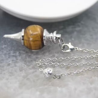 Gold Tigers Eye Pendulums - Round Sephoroton Dowsing Divination Silver Chain - Gemstone Crystal