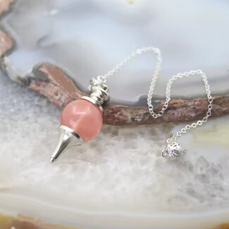 Cherry Quartz Pendulums - Round Sephoroton Ball Dowsing Divination Silver Chain - Gemstone Crystal