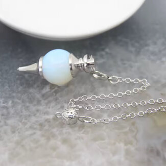 Opalite Pendulums - Round Sephoroton Ball Dowsing Divination Silver Chain - Gemstone Crystal