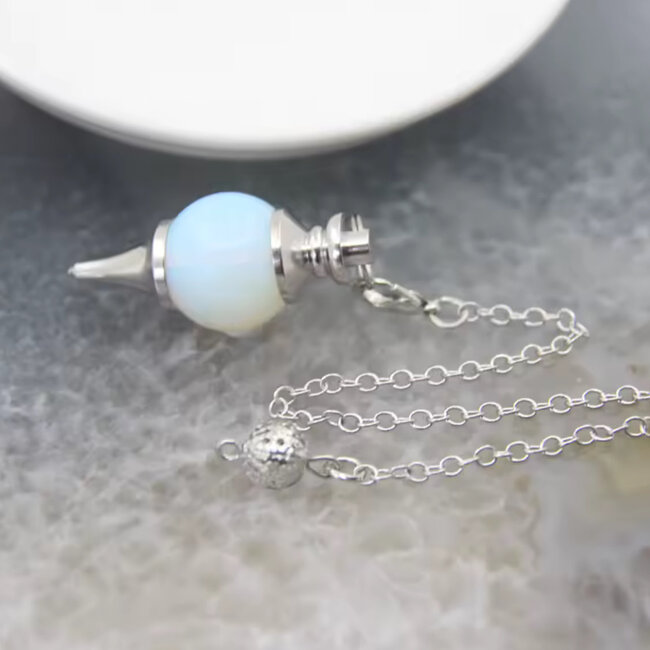 Opalite Pendulums - Round Sephoroton Ball Dowsing Divination Silver Chain - Gemstone Crystal