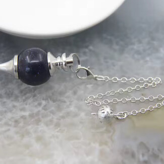Blue Sandstone (Goldstone) Sand Stone Pendulums - Round Sephoroton Dowsing Divination Silver Chain - Gemstone Crystal