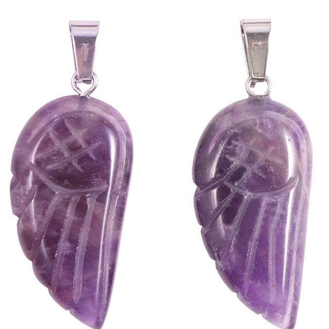 Amethyst Pendants - Angel Wing Feather 1.5"