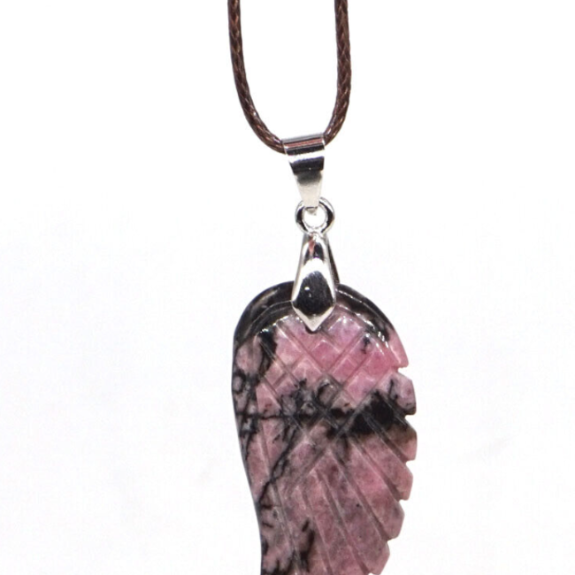 Rhodonite Pendants - Angel Wing Feather 1.5"