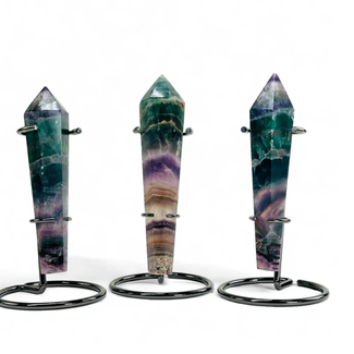 Rainbow Fluorite Septer Scepter Wand on Silver Stand Pin - Medium
