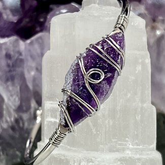 Amethyst Cuff Bracelets - Silver Plated Wire Wrapped - Rough Raw Natural