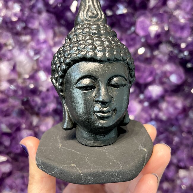 Shungite Buddha Head - Medium 5" Statue Statuary Figurine Carving Home Decor