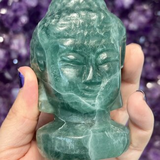 Green Fluorite Buddha Head - Large 4" Carving Figurine