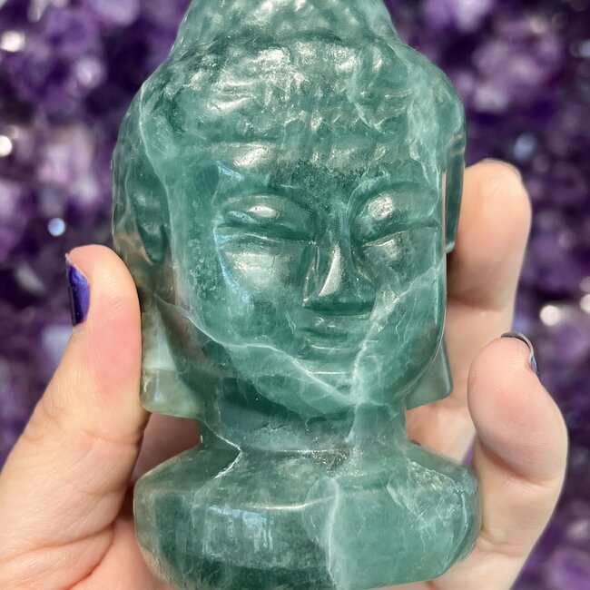 Green Fluorite Buddha Head - Large 4" Carving Figurine