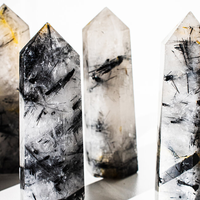 Black Tourmaline in Clear Quartz (Tourmalated Tourmalinated Rutilated Quartz) Generator Tower Point - Small (1-2")