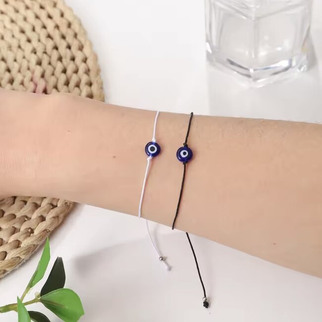 Evil Eye Bracelets - White Simple Adjustable - Parachute String Protection