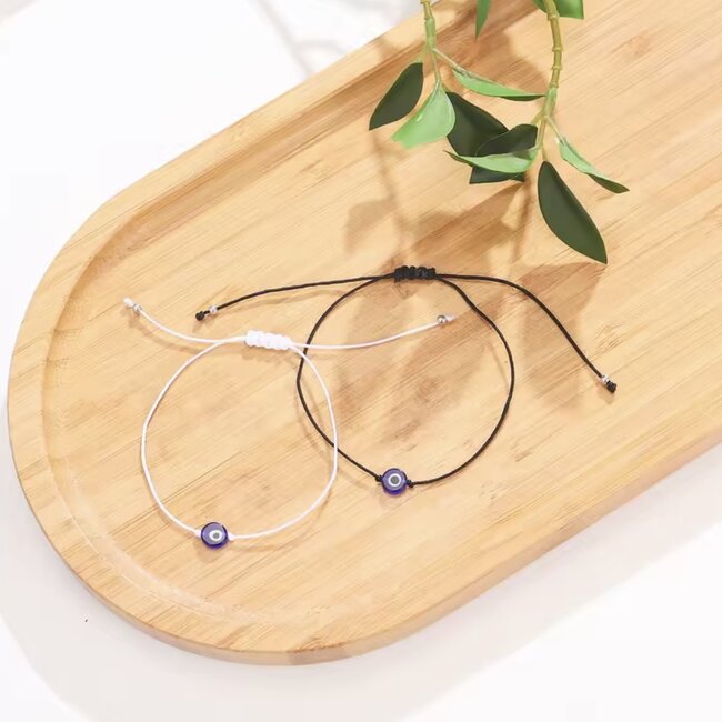 Evil Eye Bracelets - White Simple Adjustable - Parachute String Protection