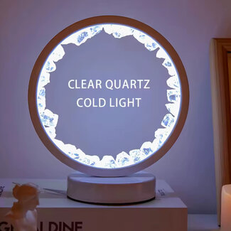 Clear Quartz Crystal White Lamp Light- Round Circle - LED USB Decor Room Night Light - Rough Raw Natural