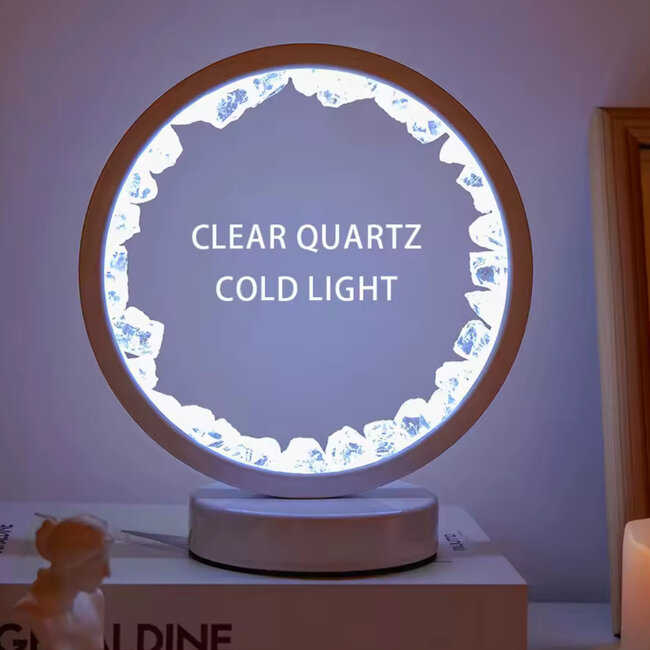Clear Quartz Crystal White Lamp Light- Round Circle - LED USB Decor Room Night Light - Rough Raw Natural