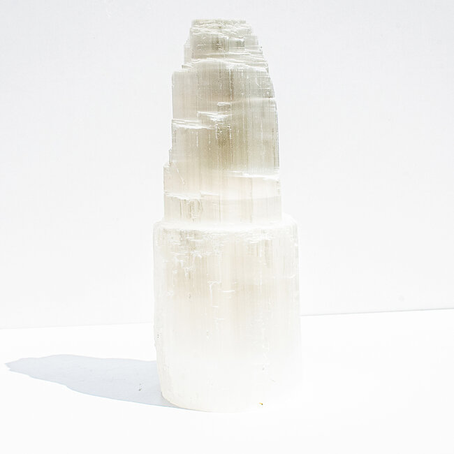 Selenite (Satin Spar Gypsum) Single Iceberg Tower Lamp Light - Large 14" (Cord & Bulb Included)