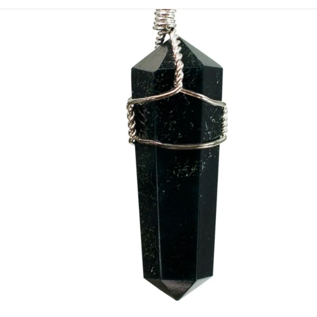 Shungite Pendants - Wire Wrapped Faceted Points - Silver Plated