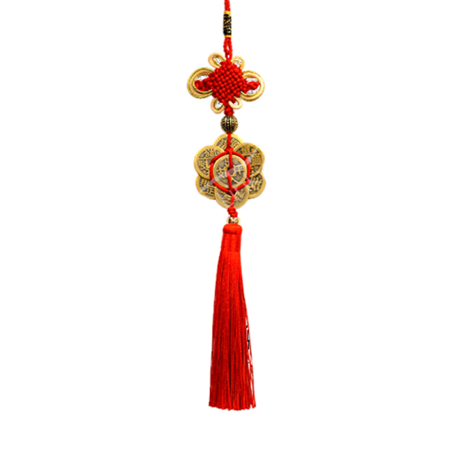 Feng Shui 7 (Seven) Coins Cluster with Bow Hanging with Tassel (12.5") Red Wall Decor Door Protection Chinese