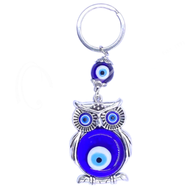 Evil Eye Keychains - Blue Owl - 4-5" Silver Key Chain