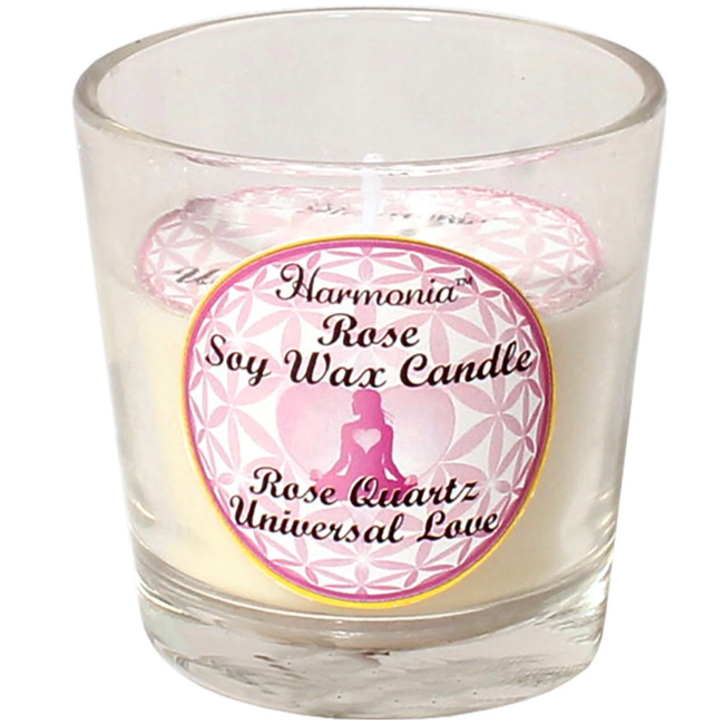 Rose Oil Scented with Rose Quartz Chips Votive Candle - Universal Love Soy Wax