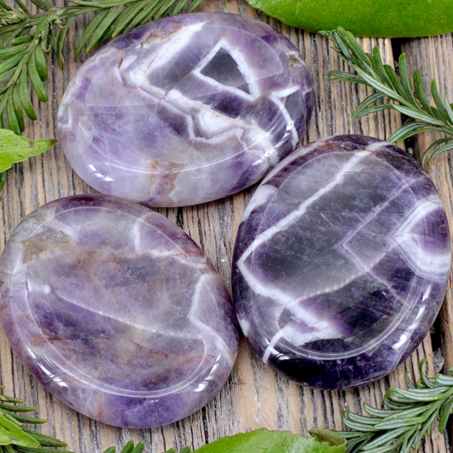 Chevron (Dream) Amethyst Worry (Thumb Fidget Relaxation Pocket) Stones - Large Oval