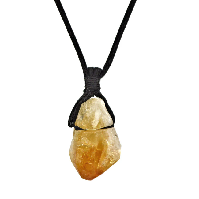 Citrine Point on Wax Cord Necklace - Long Rough Raw Natural