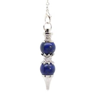 Lapis Lazuli Pendulums - Double Round Sephoroton Dowsing Divination Silver Chain - Gemstone Crystal