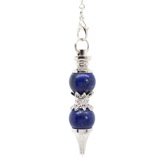 Lapis Lazuli Pendulums - Double Round Sephoroton Dowsing Divination Silver Chain - Gemstone Crystal
