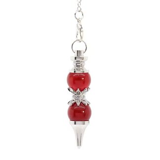 Red Agate Pendulums - Double Round Sephoroton Dowsing Divination Silver Chain - Gemstone Crystal
