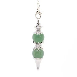 Green Aventurine Pendulums - Double Round Sephoroton Dowsing Divination Silver Chain - Gemstone Crystal