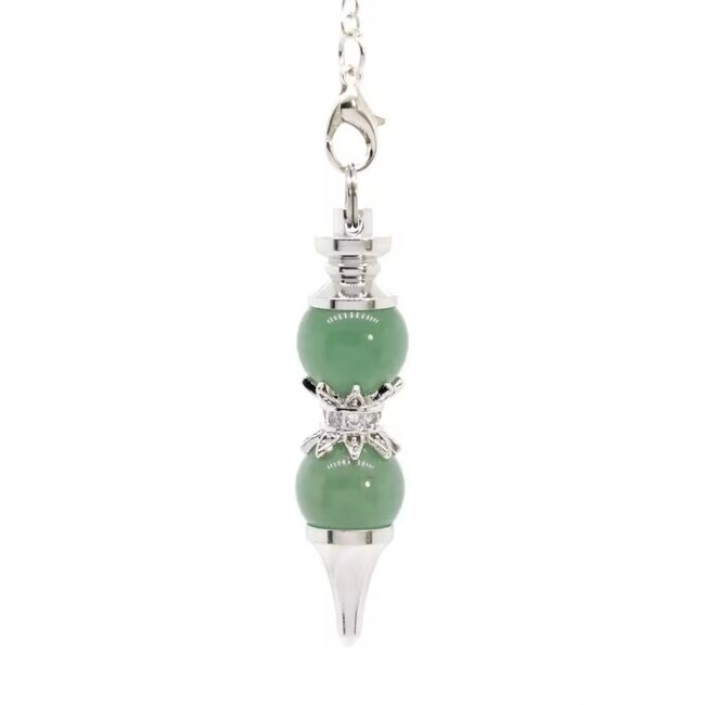 Green Aventurine Pendulums - Double Round Sephoroton Dowsing Divination Silver Chain - Gemstone Crystal