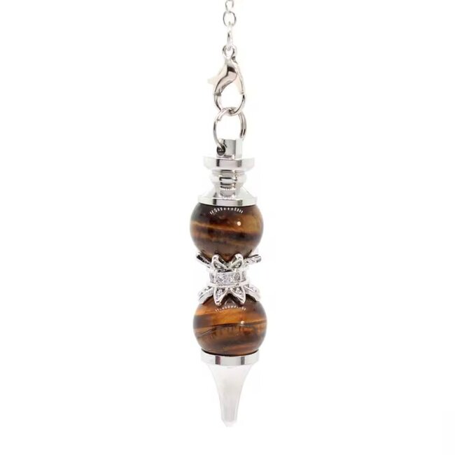 Gold Tigers Eye Pendulums - Double Round Sephoroton Dowsing Divination Silver Chain - Gemstone Crystal