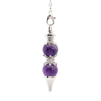 Amethyst Pendulums - Double Round Sephoroton Dowsing Divination Silver Chain - Gemstone Crystal
