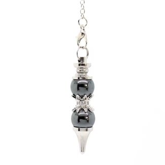 Hematite Pendulums - Double Round Sephoroton Dowsing Divination Silver Chain - Gemstone Crystal