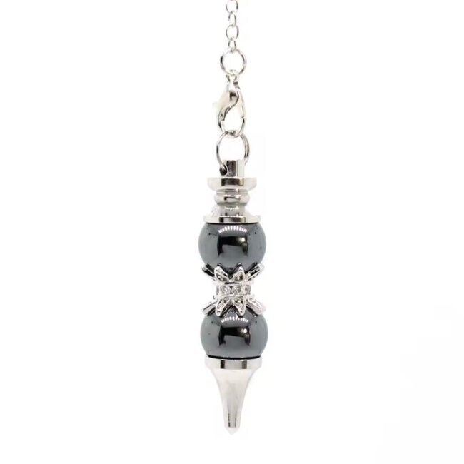 Hematite Pendulums - Double Round Sephoroton Dowsing Divination Silver Chain - Gemstone Crystal