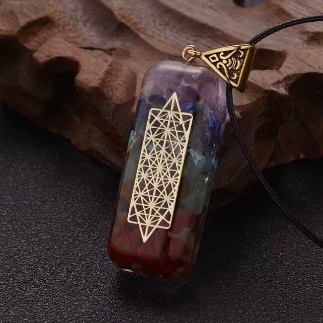 Merkabah Orgonite Orgone Necklaces on Wax Cord - Gold Protection EMF 5G Geometric