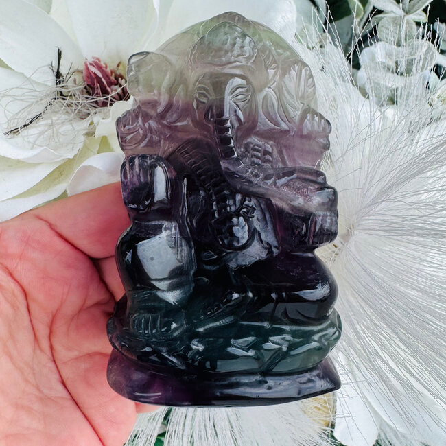 Rainbow Fluorite Ganesh Carving - 4" Specimen Display #2
