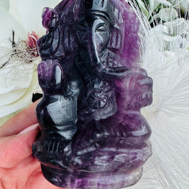 Purple Fluorite Ganesh Carving - 4" Specimen Display