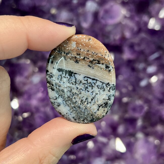 Dendritic Agate Worry Stone - Small Oval 1.5-1.75"