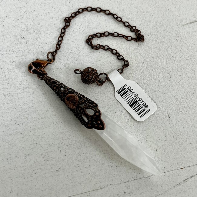 Clear (Crystal) Quartz Pendulums - Faceted Point (Antique Bronze) Boho Vintage