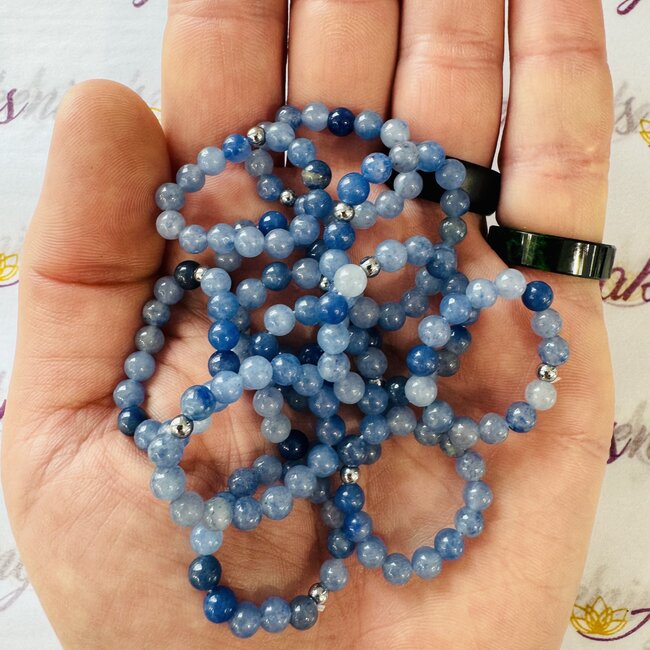 Blue Aventurine Rings - 4mm Adjustable Beaded Stretch Gemstone
