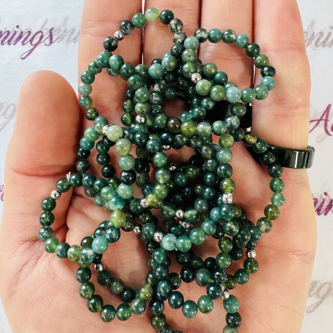 Moss Agate Rings - Adjustable Beaded Stretch Gemstone