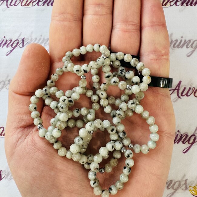 Kiwi Jasper (Amazon River Stone Sesame) Rings - 4mm Adjustable Beaded Stretch Gemstone