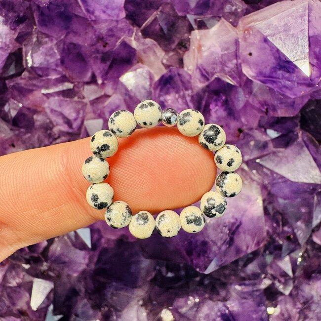 Dalmatian Jasper Rings  - Adjustable Beaded Stretch Gemstone