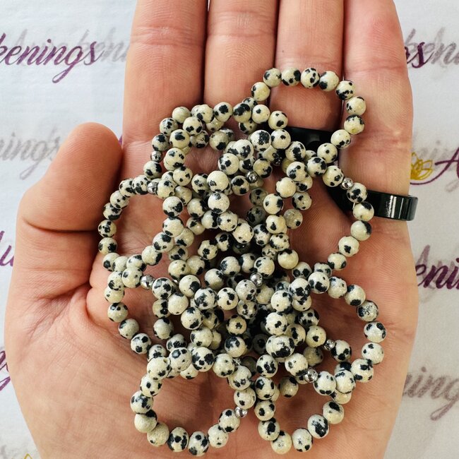 Dalmatian Jasper Rings  - 4mm Adjustable Beaded Stretch Gemstone