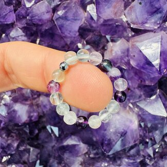 Rainbow Fluorite Rings - Adjustable Beaded Stretch Gemstone