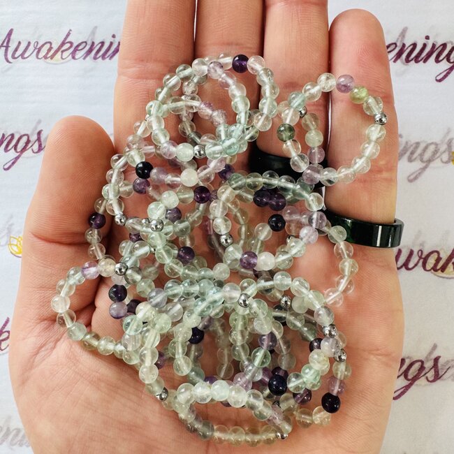 Rainbow Fluorite Rings - Adjustable Beaded Stretch Gemstone