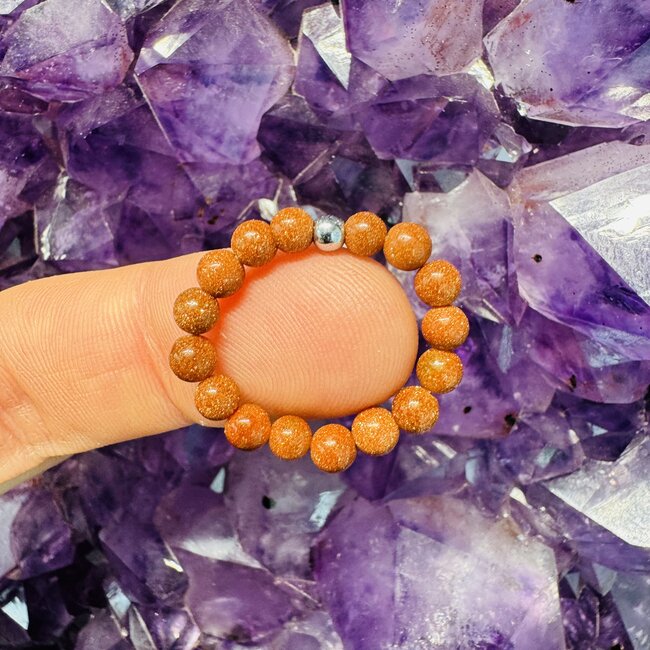 Gold Sandstone (Sand Stone Goldstone) Rings  - Adjustable Beaded Stretch Gemstone