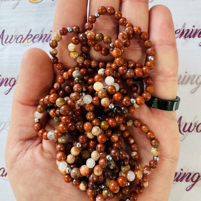 Red Jasper Rings - Adjustable Beaded Stretch Gemstone