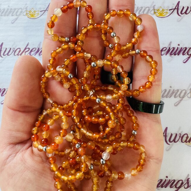 Red Agate Rings - 4mm Adjustable Beaded Stretch Gemstone