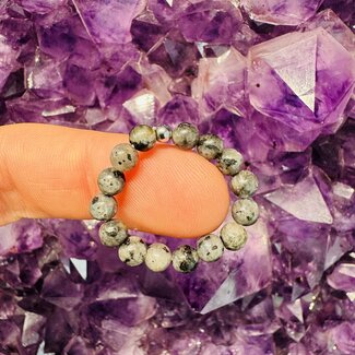 Black Labradorite (Larvikite) Rings - Beaded Stretch Gemstone Adjustable