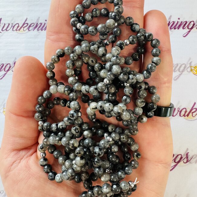 Black Labradorite (Larvikite) Rings - Beaded Stretch Gemstone Adjustable